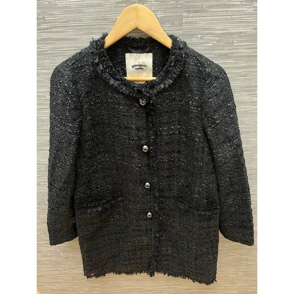 Kate Spade Sparkle Tweed Long Coat Jacket Black Size 4 New! - Picture 7 of 10